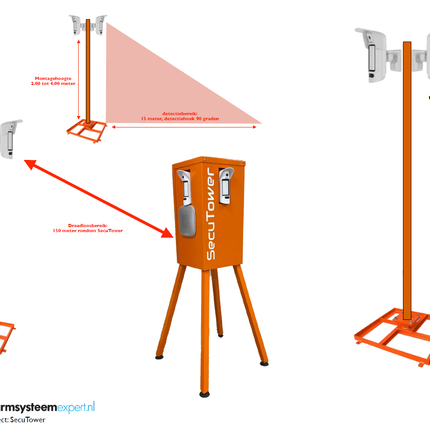 AlarmsysteemExpert.nl SecuTower Kantelbare vierkante aluminium cameramast 4 meter RAL-2004