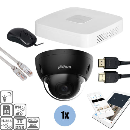 Dahua Black kit 1x Dome 8MP + Recorder & Bekabeling
