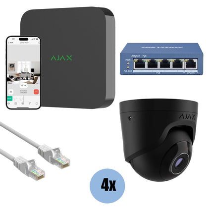 Ajax Systems Kit 4x Turret, NVR en bekabeling zwart