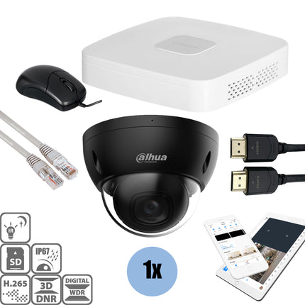 Dahua Black kit 1x Dome 4MP + Recorder & Bekabeling