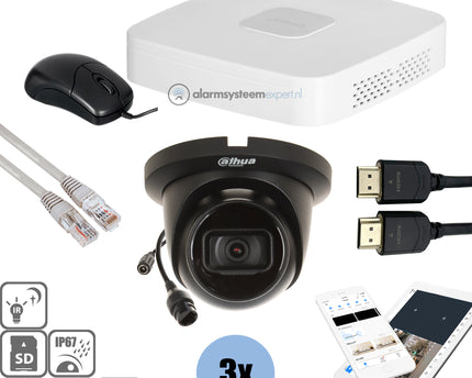 Dahua Black Kit 3x Turret 4 Mp + Recorder & Bekabeling