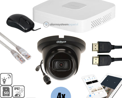Dahua Black Kit 4x Turret 8 Mp + Recorder & Bekabeling