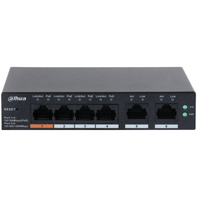 Dahua DH-CS4006-4ET-60, 4xPoE 100Mb poorten, Smart Switch, 2x Uplink Gigabit