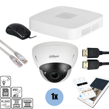 Dahua Set 1x Dome 8MP + Recorder & Bekabeling