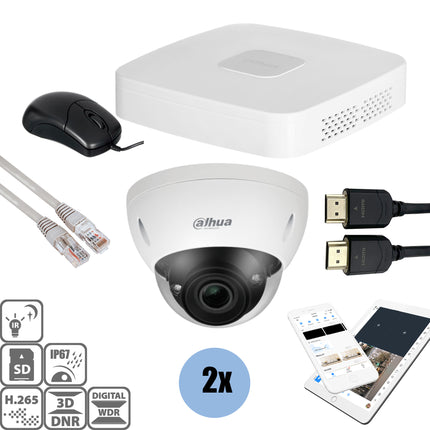 Dahua Set 2x Dome 4MP + Recorder & Bekabeling