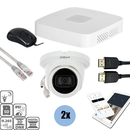 Dahua Set 2x Turret 8MP + Recorder & Bekabeling