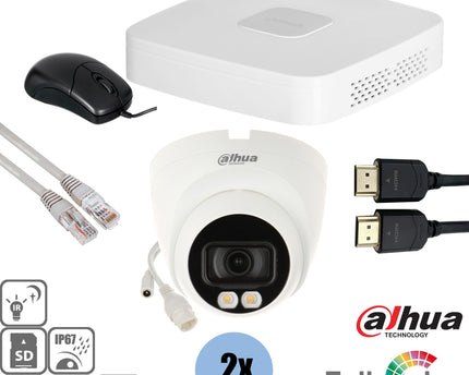 Dahua Set 2x Turret Full-Color 4MP + Recorder & Bekabeling