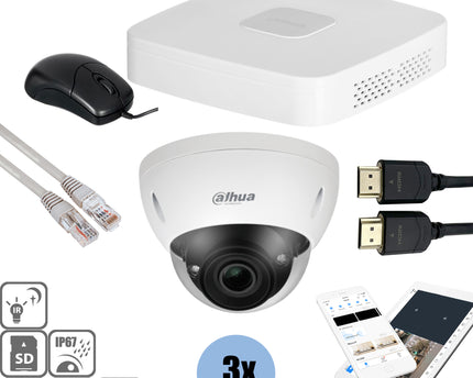Dahua Set 3x Dome 4MP + Recorder & Bekabeling