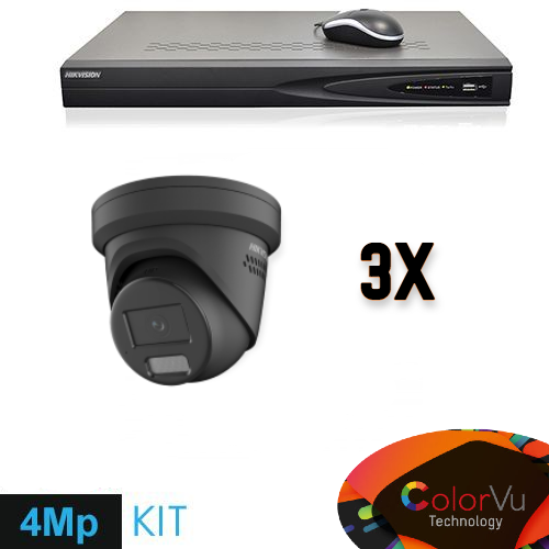 Hikvision Colorvu Set 3x Turret 4MP Recorder + Bekabeling