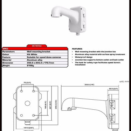 Hikvision DS-1604ZJ wandmontagesteun met voor PTZ camera's