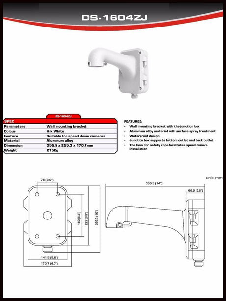 Hikvision DS-1604ZJ wandmontagesteun met voor PTZ camera's