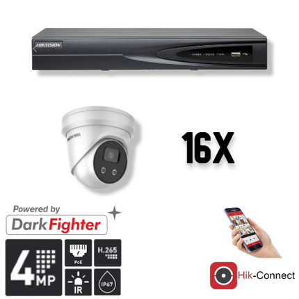 Hikvision Set 16x Turret 4MP + Recorder & Bekabeling