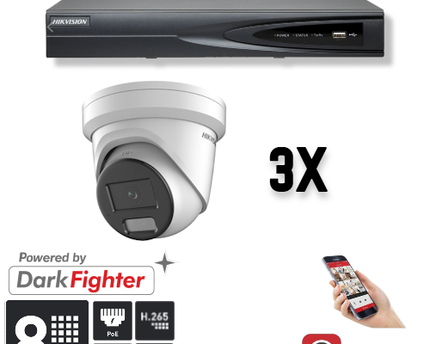 Hikvision Set 3x Turret 8MP + Recorder & Bekabeling