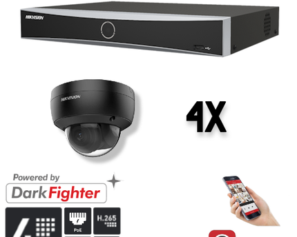 Hikvision Set 4x Dome 4MP + Recorder & Bekabeling