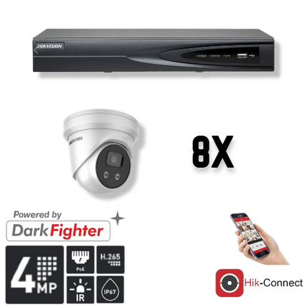 Hikvision Set 8x Turret 4MP + Recorder & Bekabeling