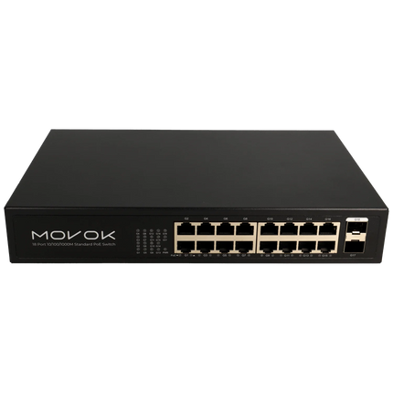 Movok 18 Poorts PoE Gigabit Switch, 16x PoE, 2x Uplink