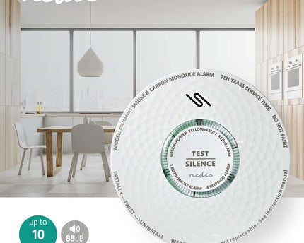 Nedis DTCTCS10WT, Rook-Koolmonoxidemelder, Klein Design, Sensor, Levensduur Batterij van 10 Jaar